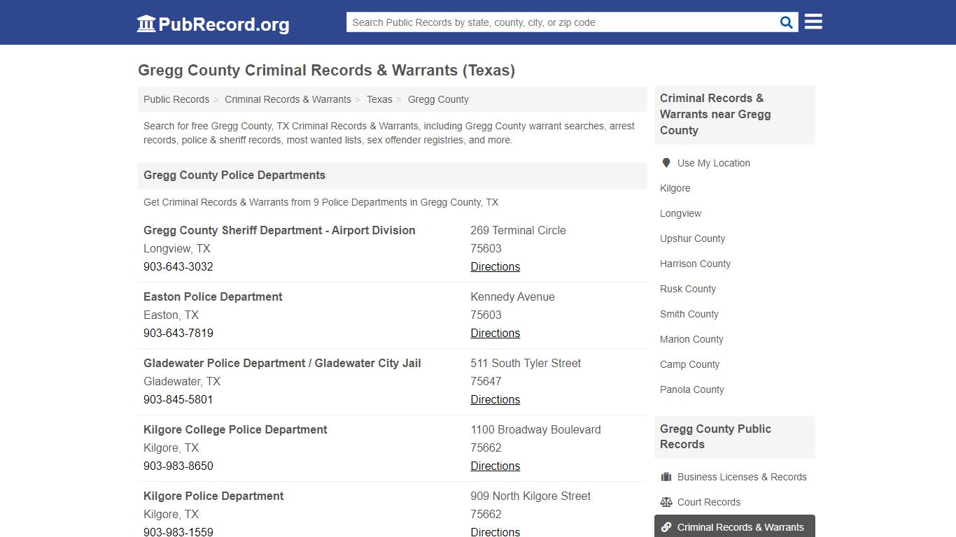 Gregg County Criminal Records & Warrants (Texas) - PubRecord.org